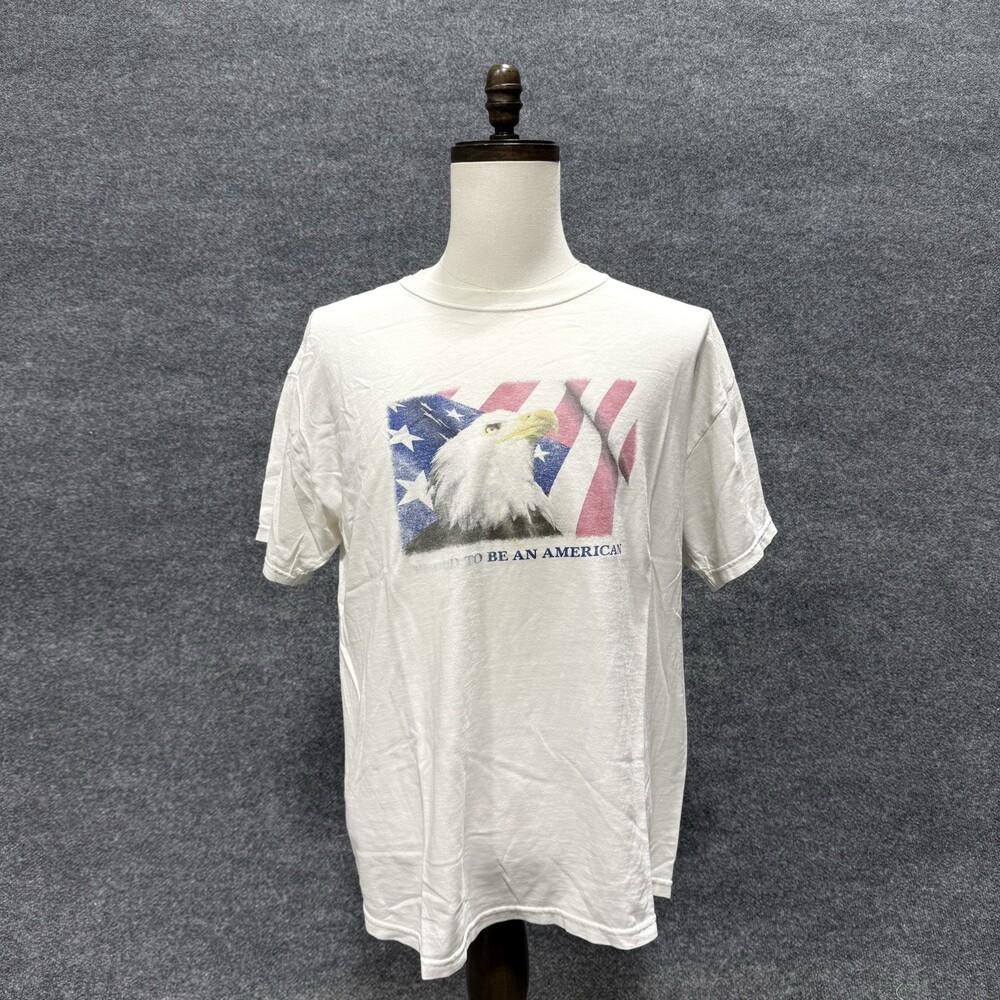 Vintage Proud To Be An American Eagle Flag T Shirt White USA Patriotic XL 90s